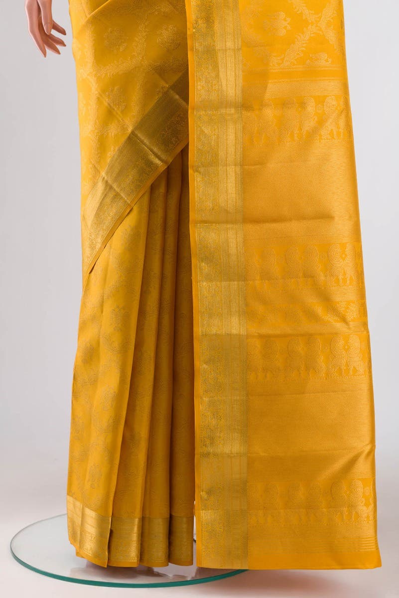 Veeravali-Yellow Kanchipuram Silk Saree - Image 3