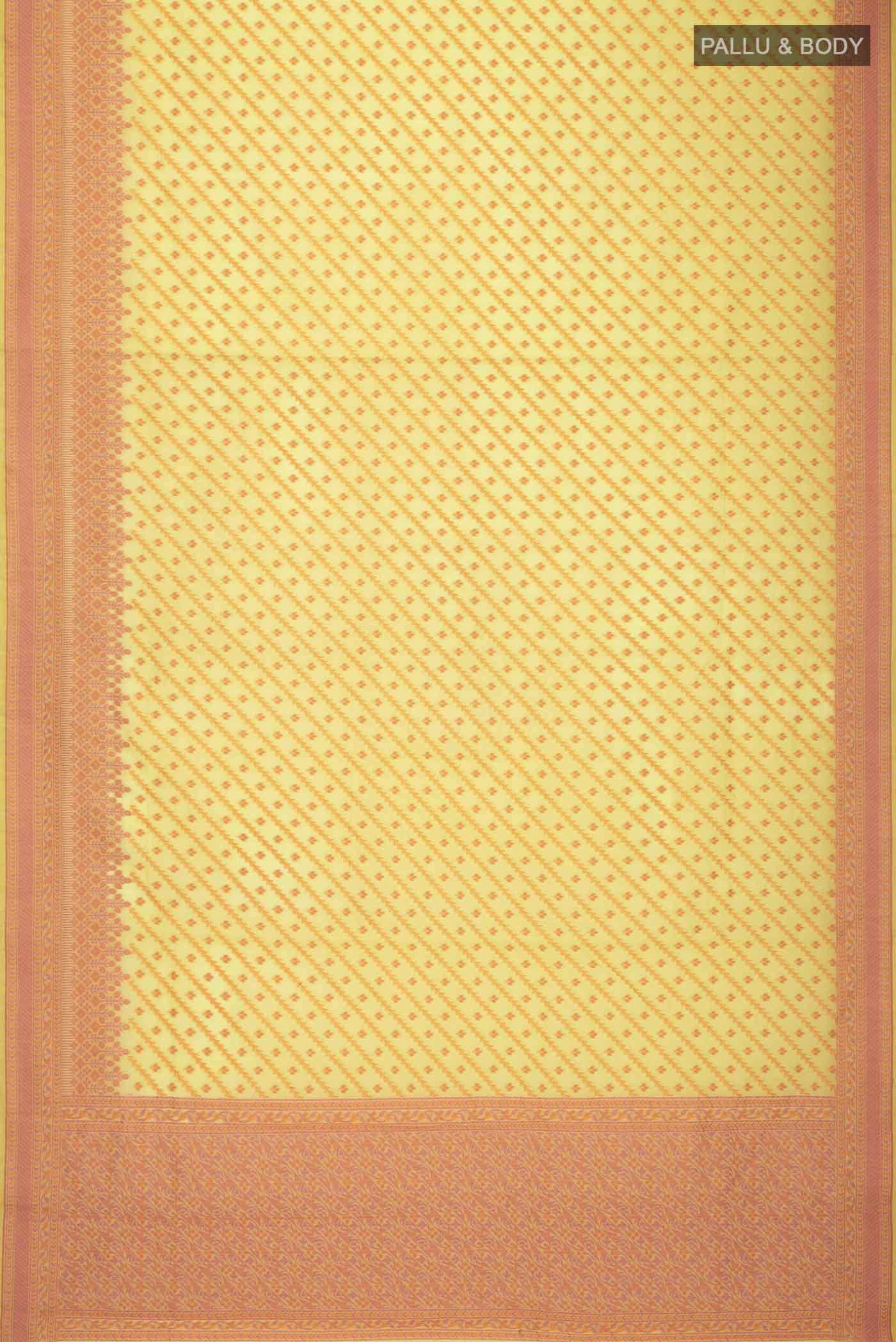 Yellow Banarasi Silk Cotton Saree - Image 3