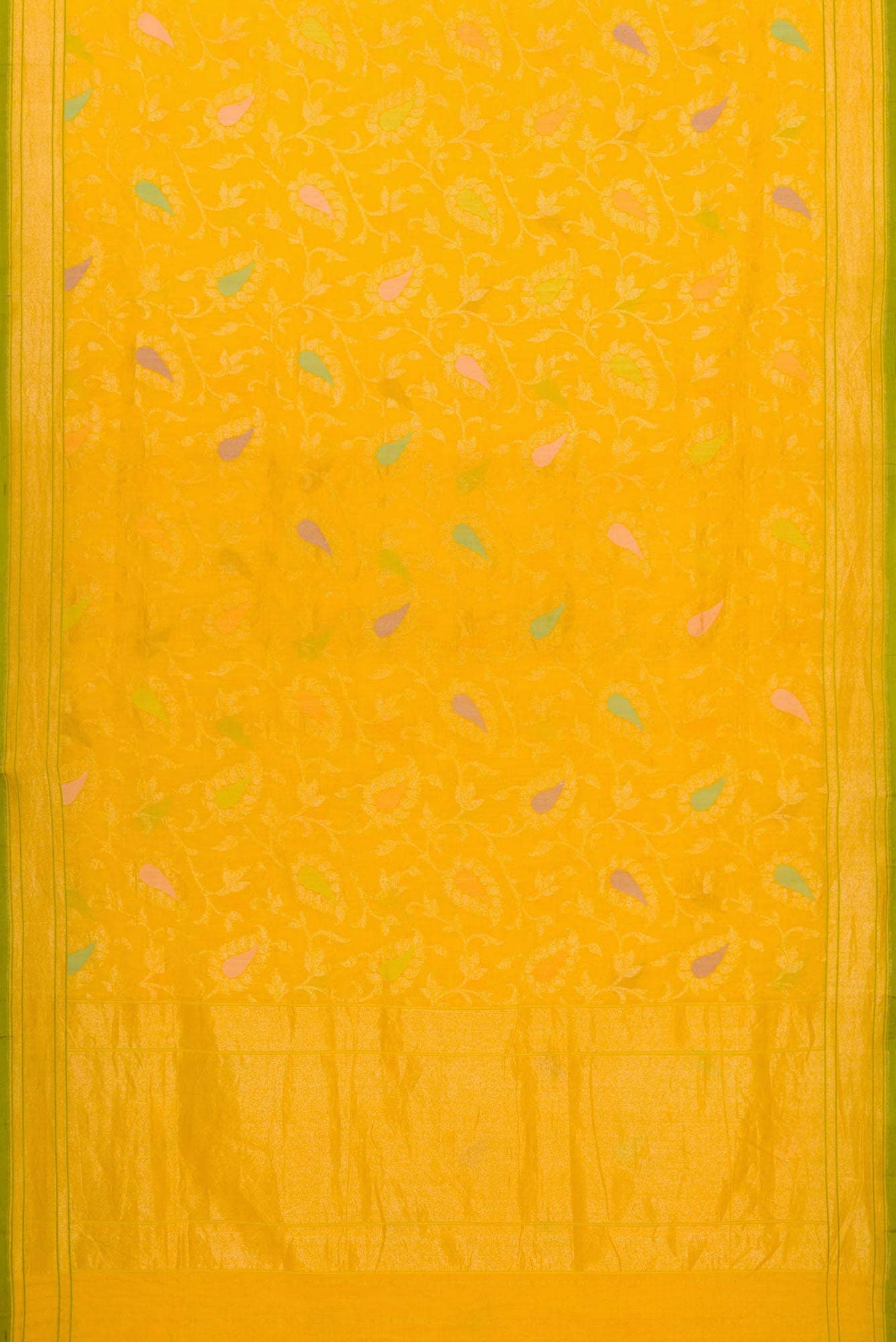 Pure Silk Pure Zari Yellow Dual Tone Banarasi Cotton Saree - Image 4