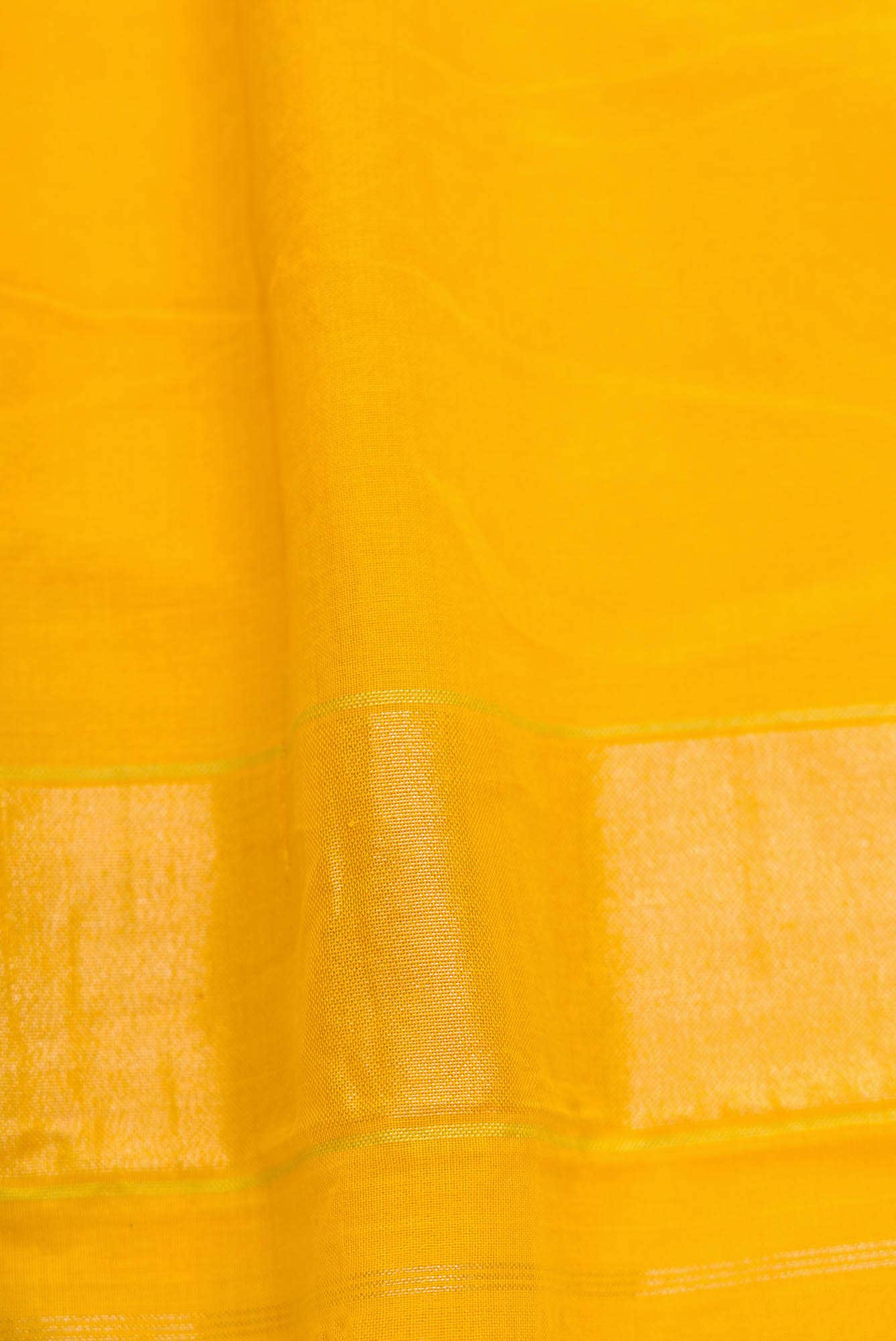 Pure Silk Pure Zari Yellow Dual Tone Banarasi Cotton Saree - Image 6