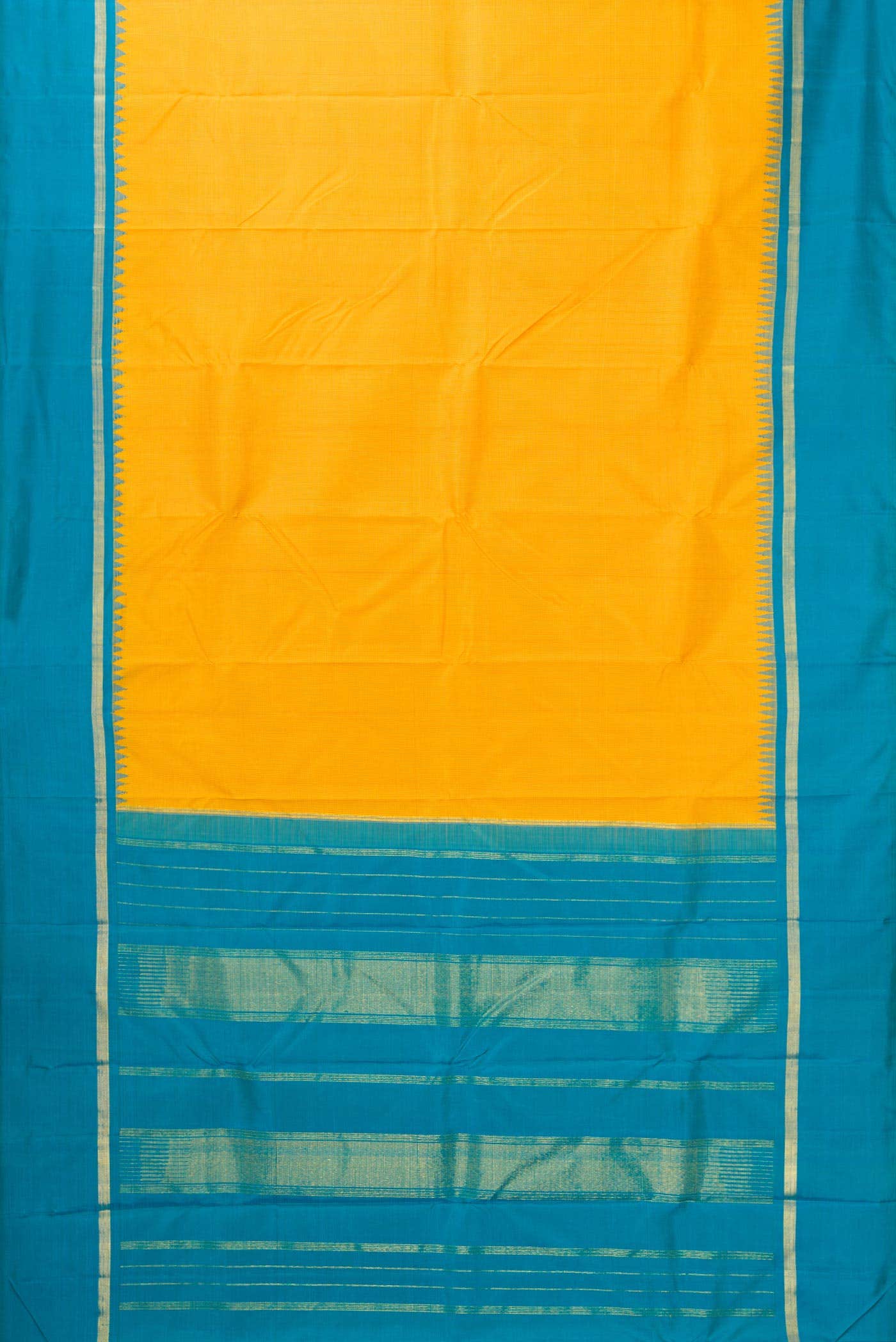 Pure Silk Pure Zari Yellow Dual Tone Kanjivaram Saree - Image 4