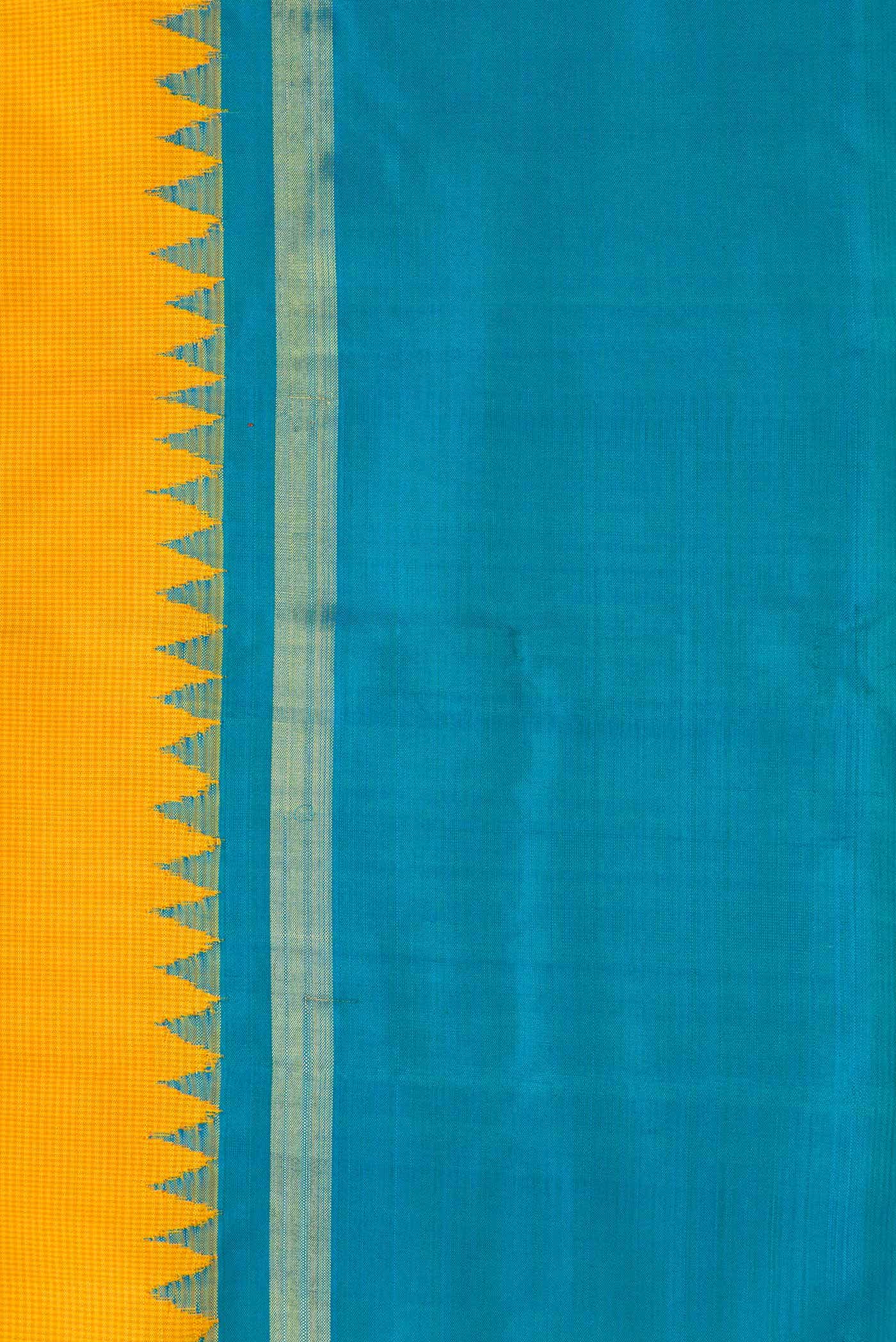 Pure Silk Pure Zari Yellow Dual Tone Kanjivaram Saree - Image 6