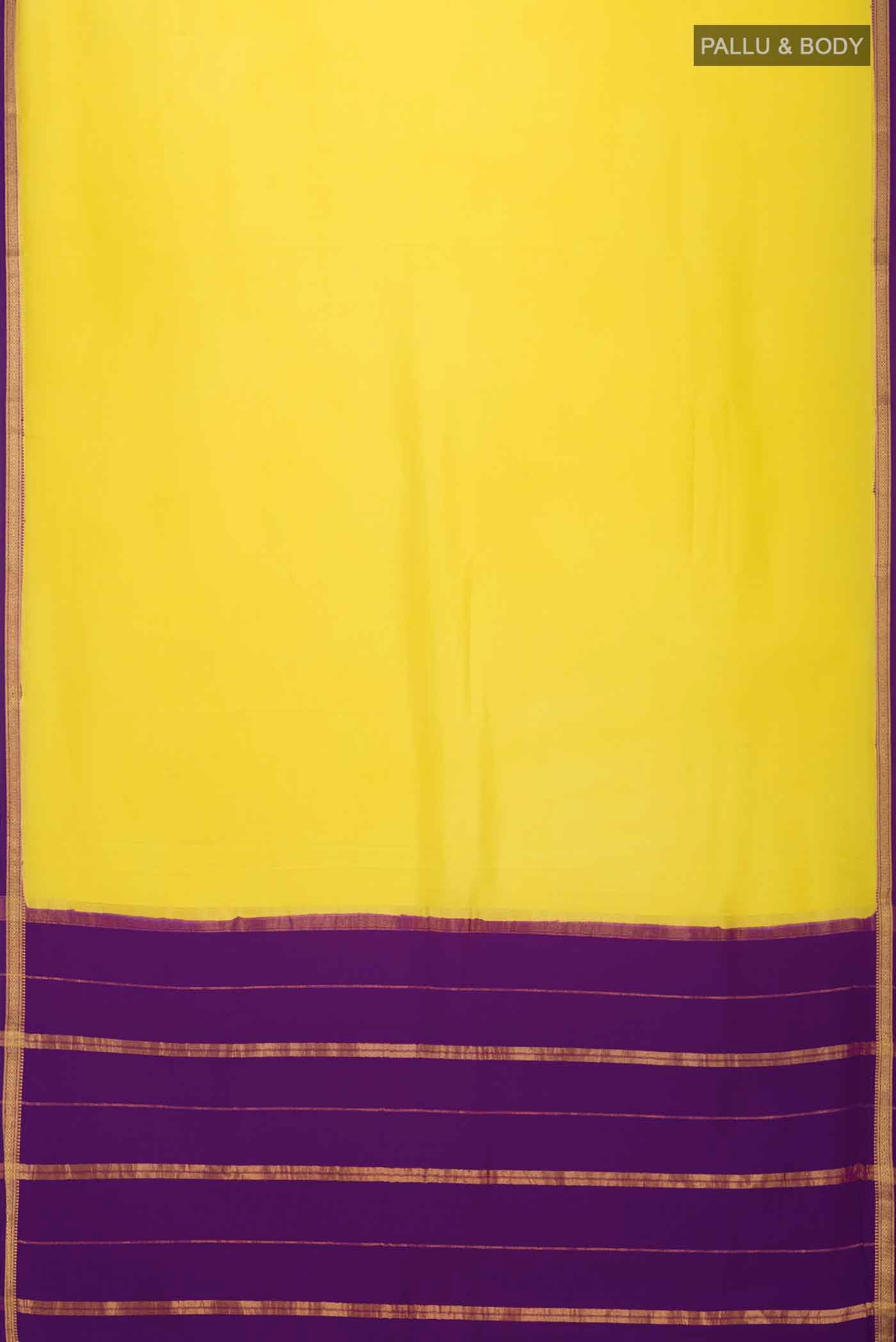 Pure Silk Pure Zari Yellow Mysore Crepe Saree - Image 4