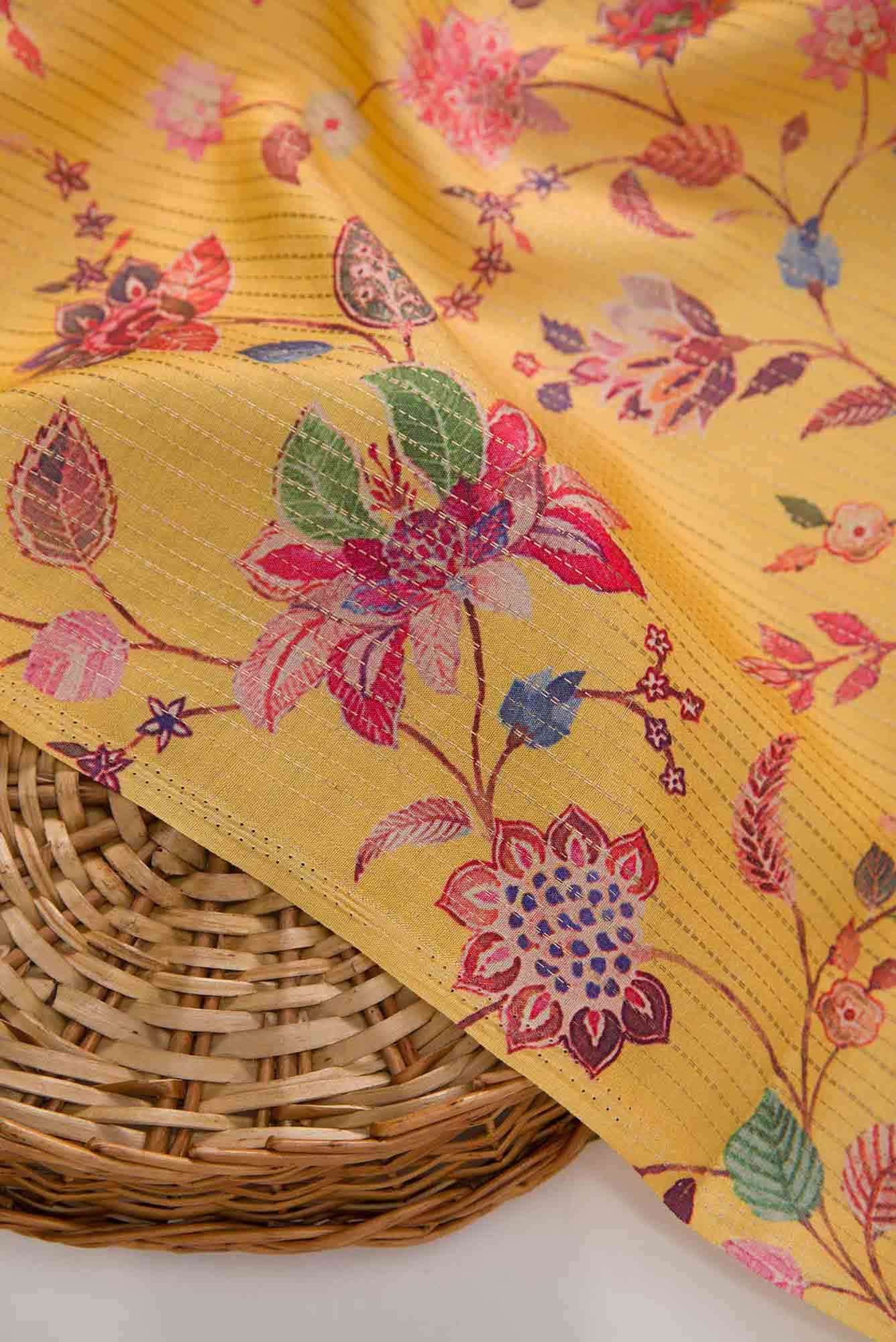 Yellow Tussar Silk Dress Material - Image 3